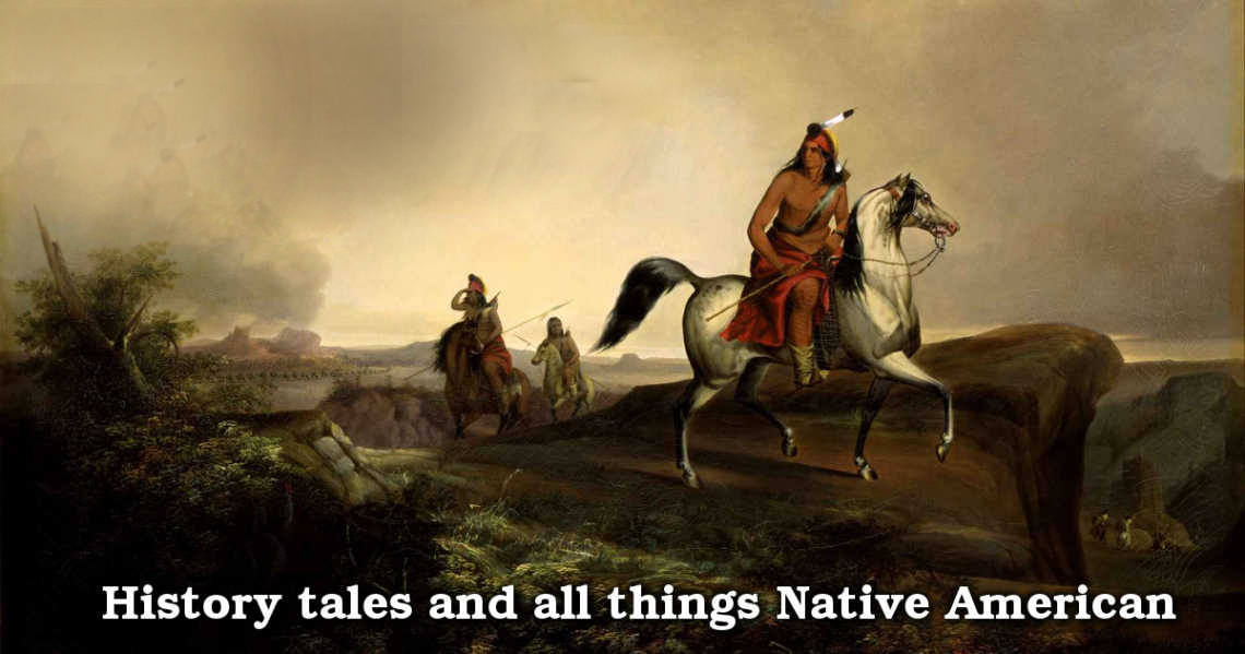 Mage of Native American on a horse with the text:  History,  tales, and all things native American